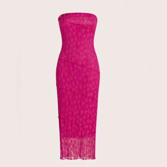 Hot Pink Lace Maxi Dress - Picture 2 of 4